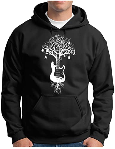 OM3® Musik Baum Gitarre Hoodie | Herren | Guitar Tree Roots Musiker | Kapuzen-Pullover Schwarz, L von OM3