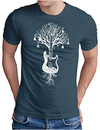 OM3® Musik Baum Gitarre T-Shirt - Herren - Guitar Tree Roots Musiker - Denim, XL von OM3