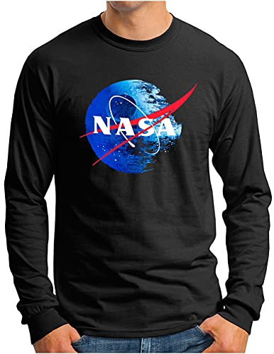 OM3® NASA-Empire Langarm Shirt | Herren | Death Star Todesstern Weltraum Film Fan | Schwarz, M von OM3