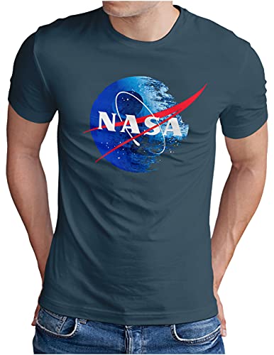 OM3® NASA-Empire T-Shirt | Herren | Death Star Todesstern Weltraum Film Fan | Denim, L von OM3