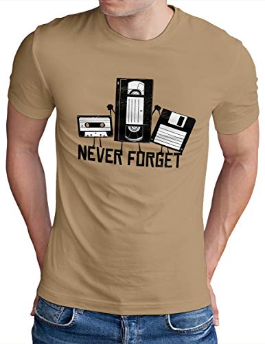 OM3® Never Forget T-Shirt | Herren | Cassette Tape VHS Floppy Disk | Khaki, 3XL von OM3