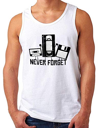 OM3® Never Forget Tank Top Shirt | Herren | Cassette Tape VHS Floppy Disk | Weiß, 4XL von OM3