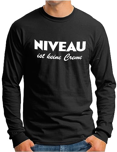 OM3® Niveau ist Keine Creme Langarm Shirt - Herren - Fun Parodie Statement Sarkastisch Spruch - Schwarz, L von OM3
