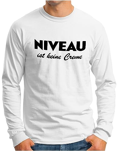 OM3® Niveau ist Keine Creme Langarm Shirt - Herren - Fun Parodie Statement Sarkastisch Spruch - Weiß, L von OM3