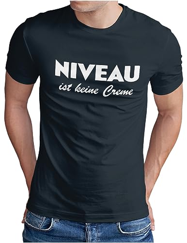 OM3® Niveau ist Keine Creme T-Shirt | Herren | Fun Parodie Statement Sarkastisch Spruch | Navy, XL von OM3