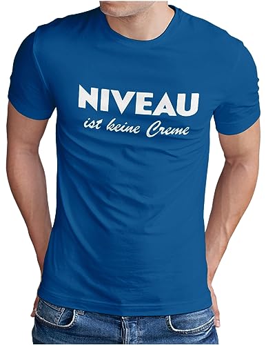 OM3® Niveau ist Keine Creme T-Shirt | Herren | Fun Parodie Statement Sarkastisch Spruch | Royal Blau-WS, 4XL von OM3