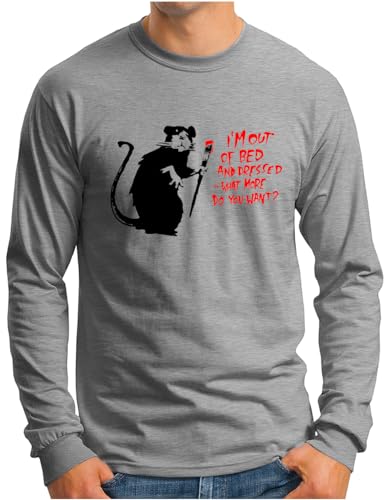 OM3® Out of Bed Rat Banksy Langarm Shirt | Herren | Stencil Graffiti Style Street Ratte | Grau Meliert, XL von OM3