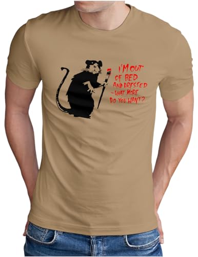 OM3® Out of Bed Rat Banksy T-Shirt - Herren - Stencil Graffiti Style Street Ratte - Khaki, 3XL von OM3