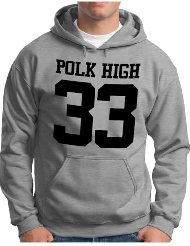 OM3® POLK-HIGH-33 Hoodie | Herren | Al Bundy Kult TV Serie High School American Football | Kapuzen-Pullover Grau Meliert, 3XL von OM3