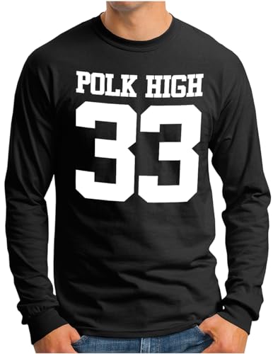 OM3® POLK-HIGH-33 Langarm Shirt | Herren | Al Bundy Kult TV Serie High School American Football | Schwarz, 4XL von OM3