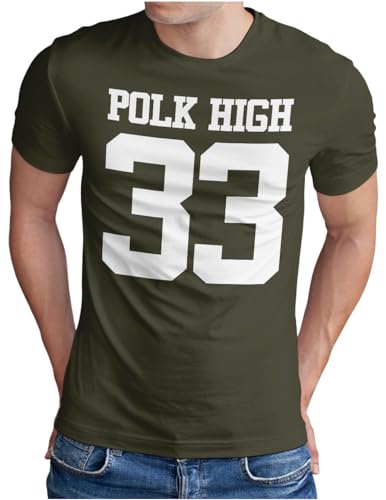 OM3® POLK-HIGH-33 T-Shirt | Herren | Al Bundy Kult TV Serie High School American Football | Oliv, 3XL von OM3