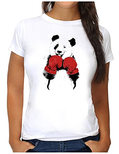 OM3® Panda Boxer T-Shirt | Damen | Boxender Bär Boxing Bear | M, Weiß (Rot) von OM3