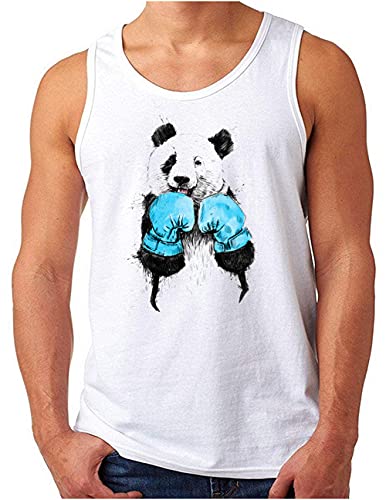 OM3® Panda Boxer Tank Top Shirt | Herren | Boxender Bär Boxing Bear | Weiß (Blau), L von OM3