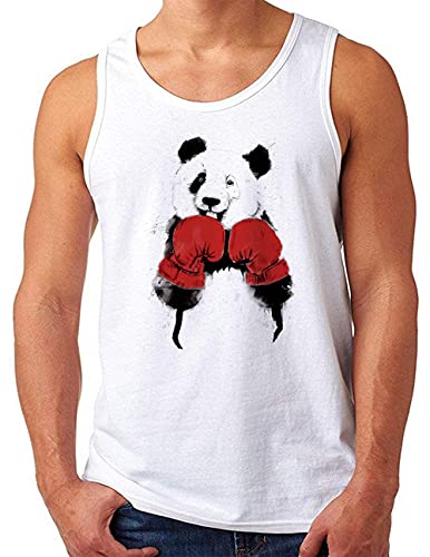 OM3® Panda Boxer Tank Top Shirt | Herren | Boxender Bär Boxing Bear | Weiß (Rot), L von OM3