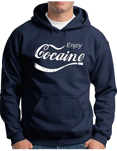 OM3® Parodie Enjoy Weißes Pulver Hoodie | Herren | Club Party Lustiges Logo | Kapuzen-Pullover Navy, M von OM3