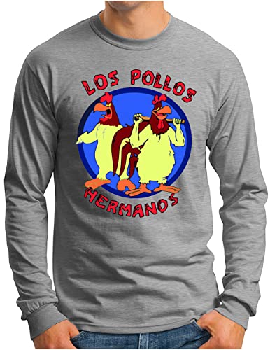 OM3® Parodie Los Pollos Hermanos Langarm Shirt | Herren | Crystal Meth Cook Walter | Grau Meliert, S von OM3