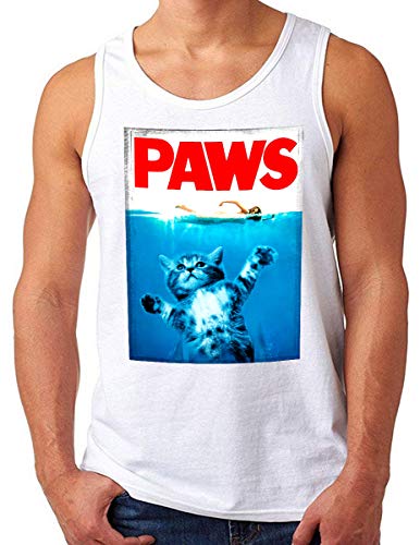 OM3® Paws Katzen Tank Top Shirt - Herren - Parody Cat Fun Katzenmotiv lustig - Weiß, 4XL von OM3