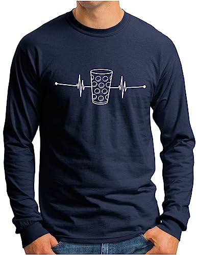 OM3® Pfälzer Herzschlag Dubbeglas Langarm Shirt | Herren | Rheinland Pfalz Schorle Rieslingschorle | Navy, M von OM3