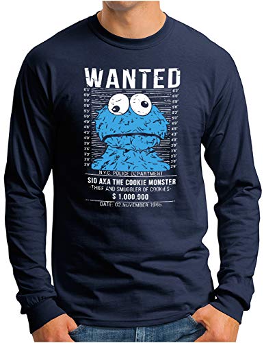 OM3® Police-Mug-Shot-Monster Langarm Shirt | Herren | Puppets Kekse | Navy, L von OM3