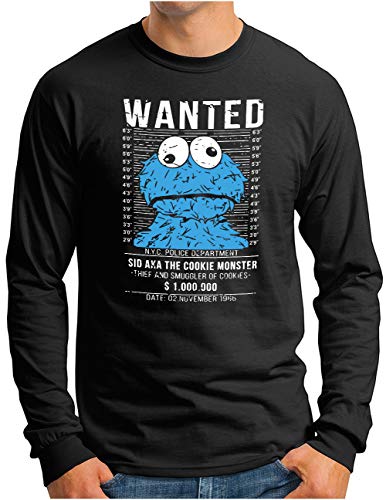 OM3® Police-Mug-Shot-Monster Langarm Shirt | Herren | Puppets Kekse | Schwarz, XXL von OM3