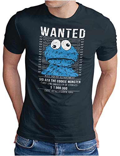 OM3® Police-Mug-Shot-Monster T-Shirt | Herren | Puppets Kekse | Navy, S von OM3