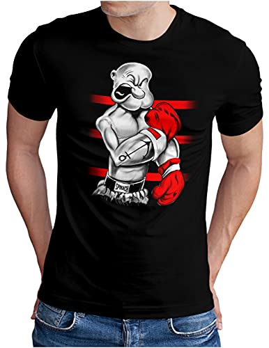 OM3® Kult Seemann T-Shirt - Herren - Sailor Spinach Power Gym Comic - Schwarz, 3XL von OM3