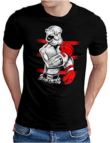 OM3® Kult Seemann T-Shirt | Herren | Sailor Spinach Power Gym Comic | Schwarz, 3XL von OM3