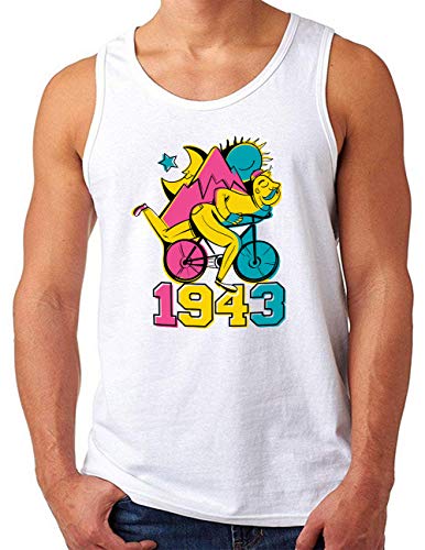 OM3® Psychedelic-Bicycle-Day-1943 Tank Top Shirt | Herren | LSD Acid Trippy Hippie goa Trance | Weiß, XL von OM3