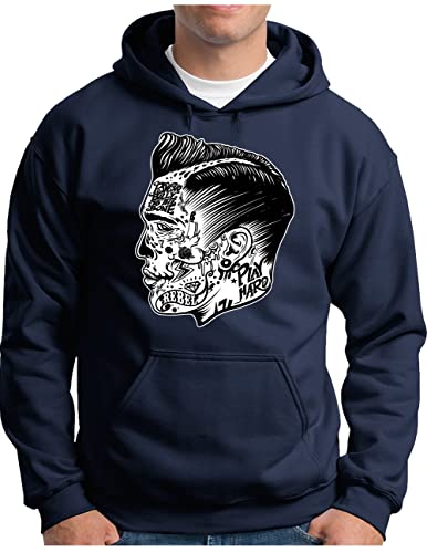 OM3® Psycho-Billy Hoodie | Herren | Psychobilly Punk Rock Music Rockabilly Cali | Kapuzen-Pullover Navy, 3XL von OM3