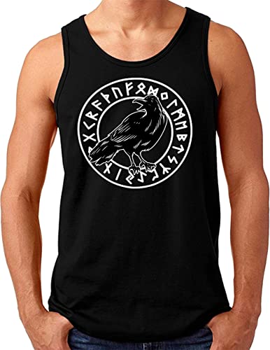 OM3® Raben Wikinger Tank Top Shirt - Herren - Hugin Munin Odin's Raven Midgard Runen - Schwarz, 3XL von OM3