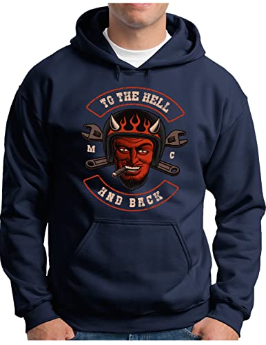 OM3® Racing Devil 666 Hell Racer Hoodie | Herren | Motorcycle Bike Teufel Motorrad | Kapuzen-Pullover Navy, M von OM3