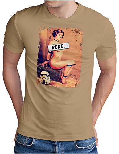 OM3® Rebel-Leia T-Shirt - Herren - Princess Sturmtruppen Film Fan SciFi Pinup - Khaki, XXL von OM3