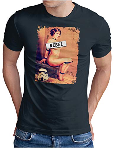 OM3® Rebel-Leia T-Shirt - Herren - Princess Sturmtruppen Film Fan SciFi Pinup - Navy, XXL von OM3