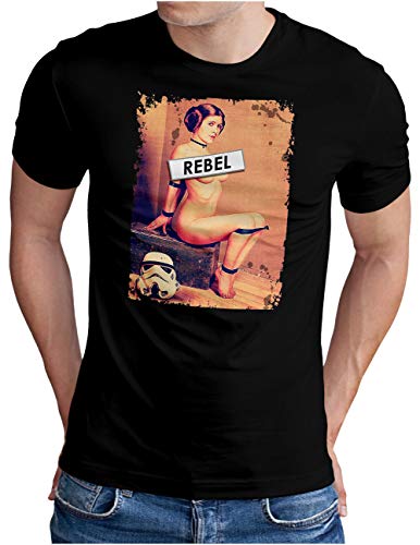 OM3® Rebel-Leia T-Shirt - Herren - Princess Sturmtruppen Film Fan SciFi Pinup - Schwarz, 3XL von OM3