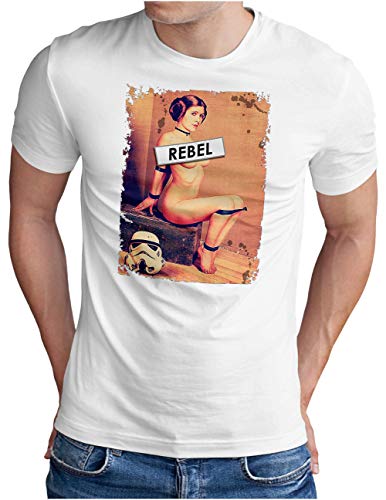 OM3® Rebel-Leia T-Shirt - Herren - Princess Sturmtruppen Film Fan SciFi Pinup - Weiß, XL von OM3