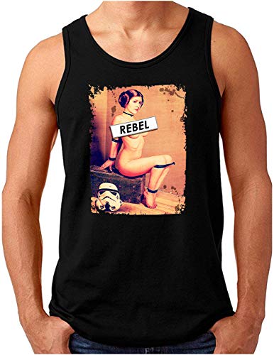 OM3® Rebel-Leia Tank Top Shirt - Herren - Princess Sturmtruppen Film Fan SciFi Pinup - Schwarz, M von OM3