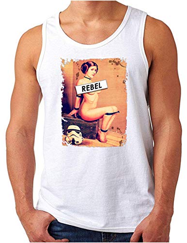 OM3® Rebel-Leia Tank Top Shirt - Herren - Princess Sturmtruppen Film Fan SciFi Pinup - Weiß, S von OM3