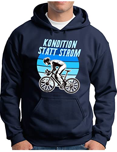 OM3® Rennrad Fahrrad Hoodie mit Spruch | Herren | Kondition statt Strom - Muskelkraft kein e Bike II | Kapuzen-Pullover Navy, M von OM3