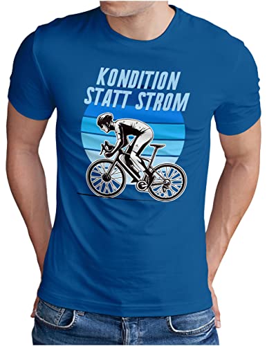 OM3® Rennrad Fahrrad T-Shirt mit Spruch | Herren | Kondition statt Strom - Muskelkraft kein e Bike II | Blau, M von OM3