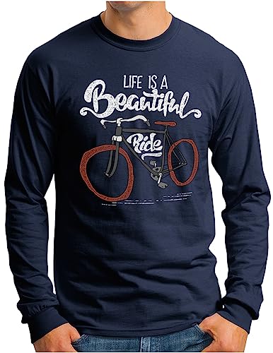 OM3® Retro Bicycle Fahrrad Langarm Shirt | Herren | mit Spruch Rad Bike Radsport Radfahrer | Navy, L von OM3