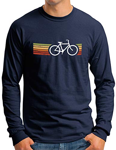 OM3® Retro Bicycle Langarm Shirt | Herren | Cycling Cyclist Biking Fahrrad Radfahrer | Navy, M von OM3