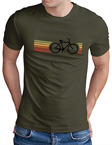 OM3® Retro Bicycle T-Shirt | Herren | Cycling Cyclist Biking Fahrrad Radfahrer | Oliv-SW, M von OM3
