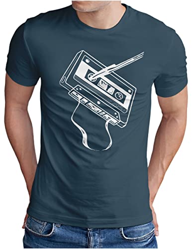 OM3® Retro Music Big Cassette Tape T-Shirt - Herren - Audio Kassette Old School - Denim, 4XL von OM3