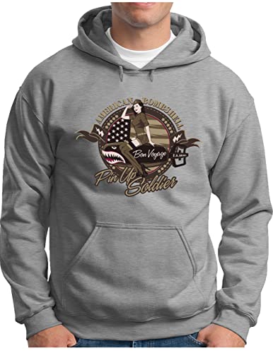 OM3® Retro Pin Up Soldier Hoodie | Herren | Vintage Logo U.S. Army USA | Kapuzen-Pullover Grau Meliert, 4XL von OM3