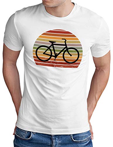 OM3® Retro Sunset Bicycle T-Shirt | Herren | Cycling Cyclist Biking Fahrrad Radfahrer | Weiß, M von OM3