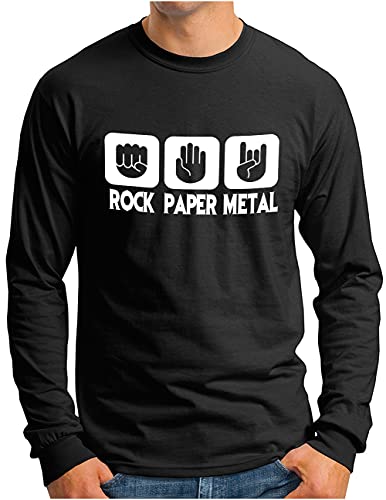 OM3® Rock Paper Metal Langarm Shirt | Herren | Stein Papier Schere Metalhand | Schwarz, L von OM3