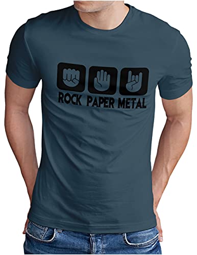 OM3® Rock Paper Metal T-Shirt | Herren | Stein Papier Schere Metalhand | Denim-SW, 3XL von OM3