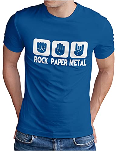 OM3® Rock Paper Metal T-Shirt | Herren | Stein Papier Schere Metalhand | Royal Blau-WS, 4XL von OM3