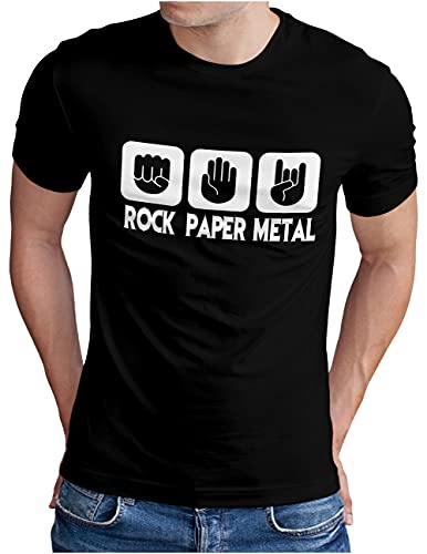 OM3® Rock Paper Metal T-Shirt | Herren | Stein Papier Schere Metalhand | Schwarz, 5XL von OM3