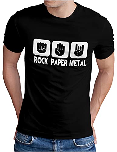 OM3® Rock Paper Metal T-Shirt | Herren | Stein Papier Schere Metalhand | Schwarz, XXL von OM3